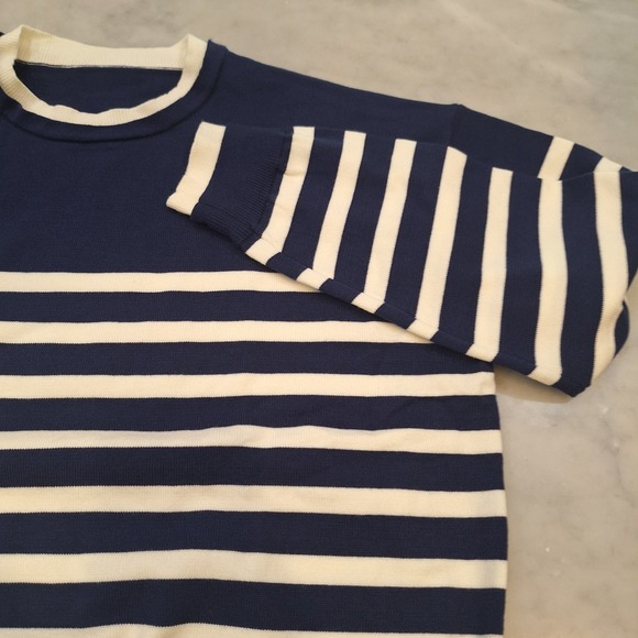 Zaful Sweaters - New Zaful Striped Lt Weight Wom XL Blue White Nautical Crew Neck Knit Pullover